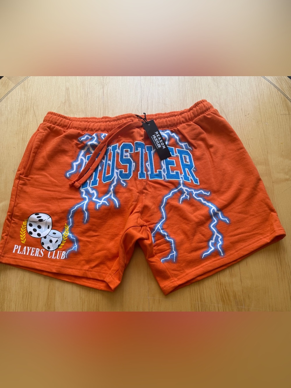 Reason Hustler Players Club Lightning Graphic Sweat Shorts Orange XL NWT